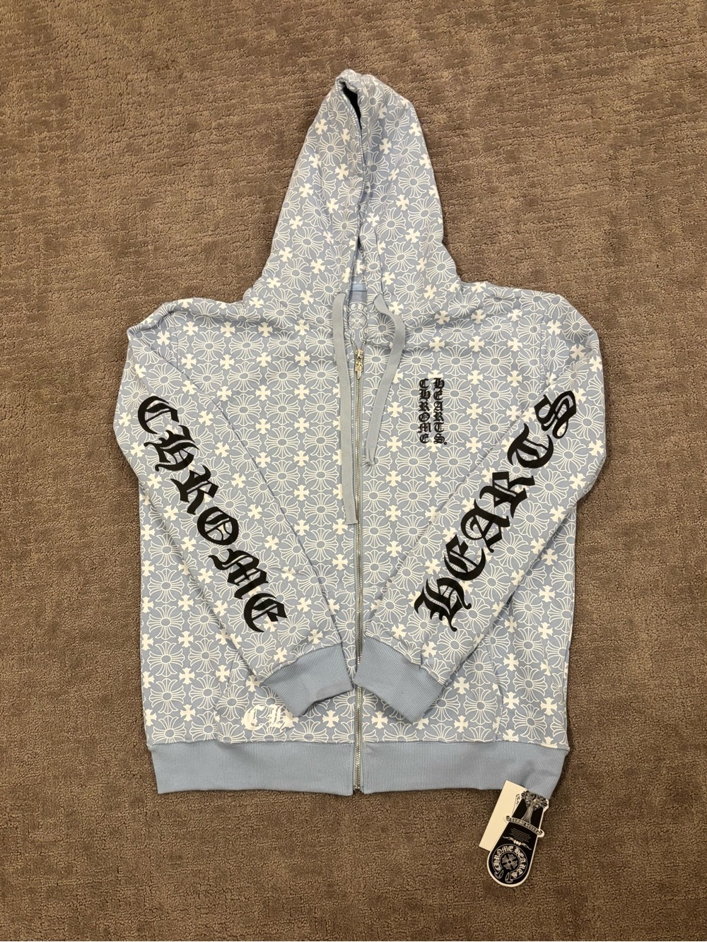 Chrome Hearts Baby Blue Floral Cross Zip Hoodie